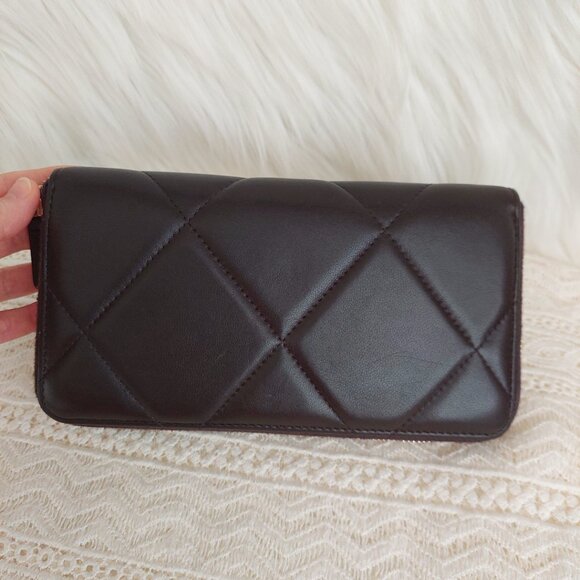 SOLD CHANEL 19 Quilted Lambskin Matelasse Long Zip Around Dark Brown Wallet - Picture 7 of 15